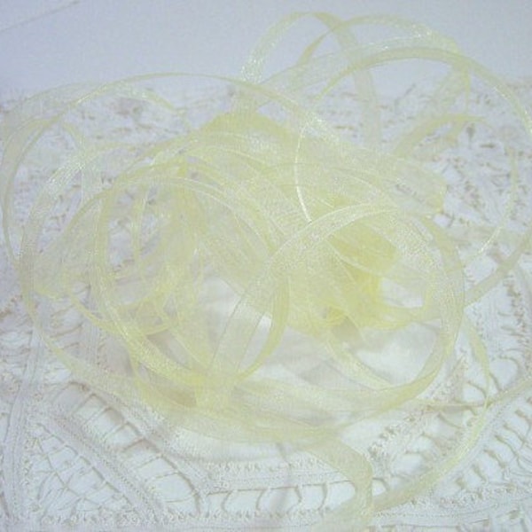 Pale Baby Yellow Sheer 1/4 inch ribbon 5 yards pastel Embellishment trim craft scrapbooking gifts packages organza organdy yellow