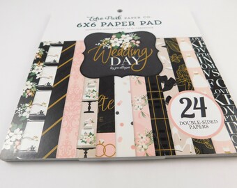 Echo Park 6 x 6 Paper Pad Wedding Day 24 double sided pages heavy 65 pound cardstock scrapbooking supplies dresses Flowers cake dots shoes