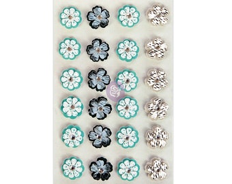 Prima Traveler's Journal Flowers Tiny Layered Rhinestones Pack 594213 Topaz Flora Blue Aqua Navy Grey scrapbooking mixed media cards planner