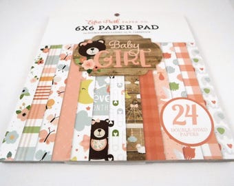 Echo Park Paper Co 6 x 6 Paper Pad Baby Girl 24 double sided heavy 65 pound cardstock scrapbooking card supplies scrapbooking cardmaking