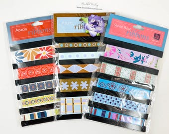 3 Pack Set Retired prima ribbon packages New in Package - Perfectly Patterned Trims and Ribbons Acacia, Stone Rose, Azure