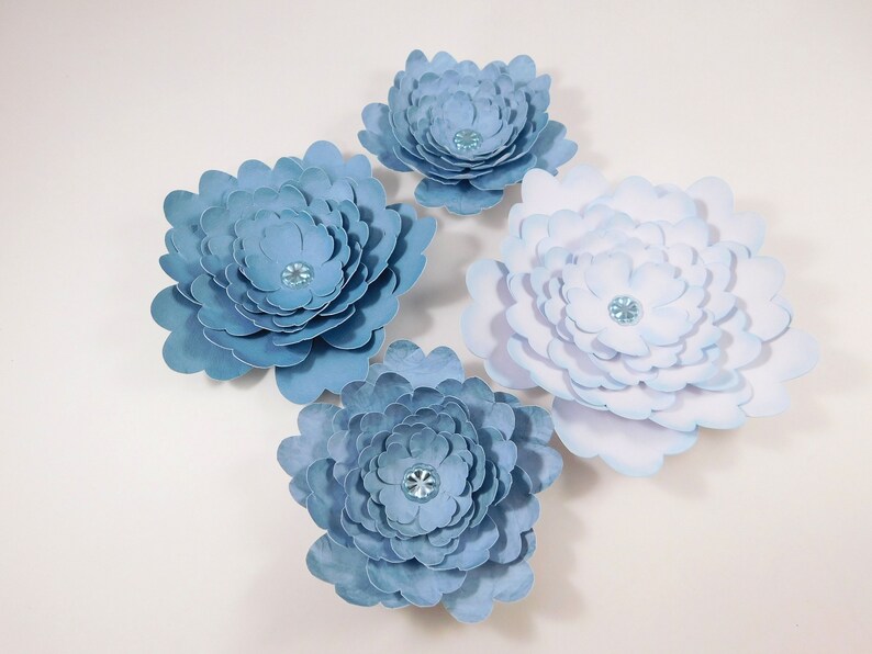 Large Handmade Paper Flowers White Weathered Muted Blue embellishments scrapbooking crafting crafts floral wedding wall home decor