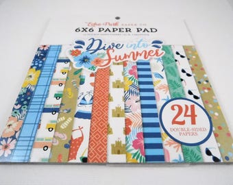 Echo Park Paper Co 6 x 6 Paper Pad Dive Into Summer 24 double sided heavy 65 pound cardstock scrapbooking card supplies scrapbooking Beach