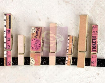 Prima Lyric Clothespins Pink Cream Black White Beige 563820 rulers clock ticket craft scrapbooking card supplies wood embellishments