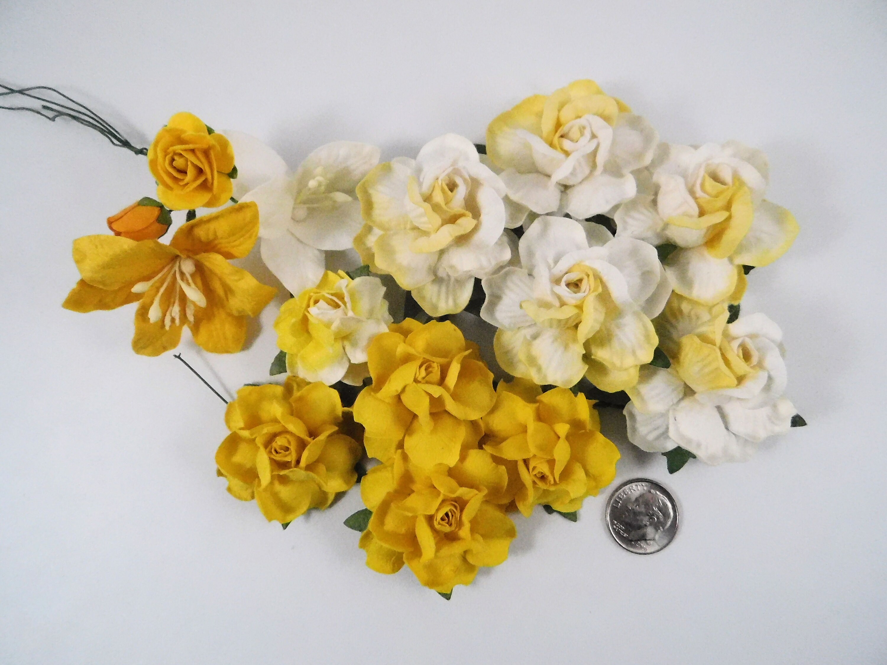 Scrapbooking Paper Flowers with stems supply Floral Yellow Etsy