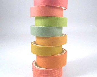 Washi Tape Rolls Decorative Tape Pink Yellow Orange colors Grid Squares embellishment Basic Tape Solid colors scrapbook supplies deco diy