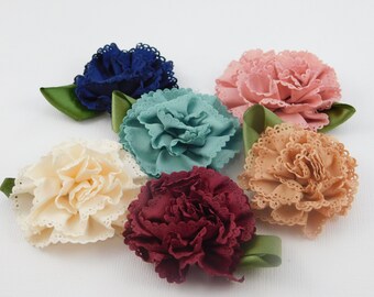Fabric Flowers Lace Ribbon Assorted Colors Blue Cream Red Tan Pink Teal scrapbooking hair accessories cards corsage wearable crafts