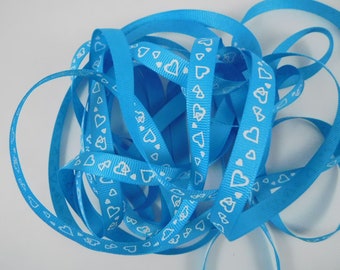 Turquoise Blue and White Heart Grosgrain Ribbon 3/8 inch 5 yards Embellishment Scrapbooking supplies card supplies craft ribbon