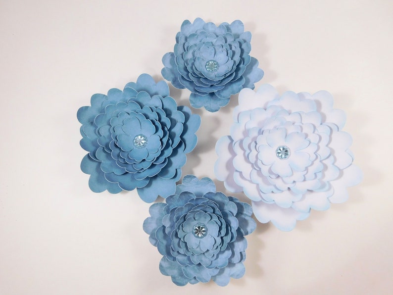 Large Handmade Paper Flowers White Weathered Muted Blue embellishments scrapbooking crafting crafts floral wedding wall home decor