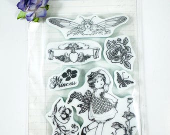 Set de sellos Princess Prima, sellos de goma autoadhesivos, artículo 951078, adorno para álbumes de recortes de niña, accesorio, suministros, técnica mixta, rosa, corazón