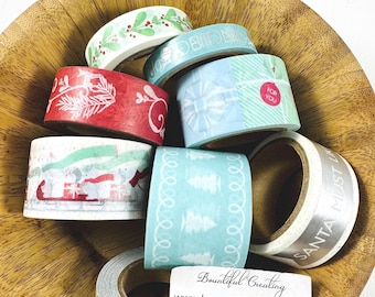 Washi Tape Rolls Martha Stewart Home for the Holidays Washi Tape Glitter Foil silver green blue red white words santa presents glitter