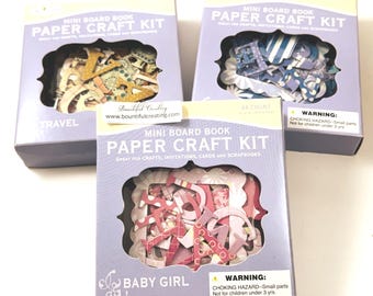 3 Boxes Set - Chipboard Mini Board Books and Shapes Kits - Letters, Frames, Tags, More! New in Package, Travel, Baby Boy, Baby Girl Colors