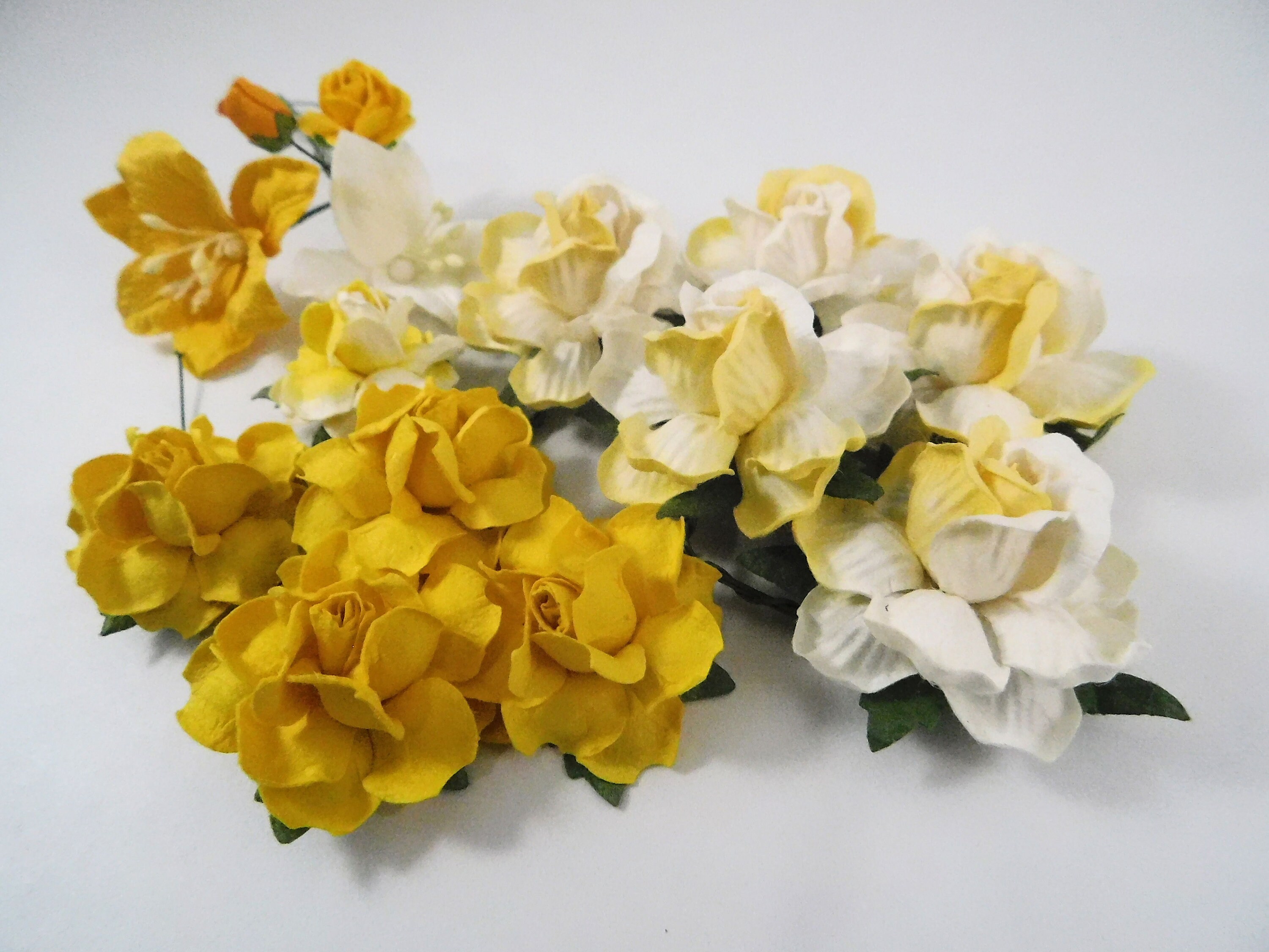 Scrapbooking Paper Flowers with stems supply Floral Yellow Etsy