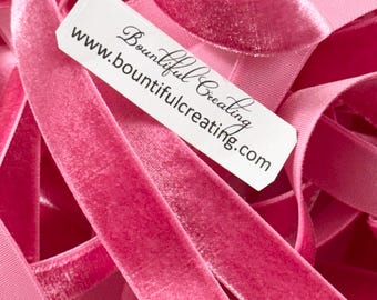 Medium Pink Velvet Soft Single Sided Ribbon New 5 yards quality 1/2" wide trim embellishment, decoration, scrapbooks junk journals bows