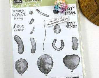 Balloon Builders Retired Stampin Up Wood Clear Stamp Set, Balloons Sentiments Birthday Heart Circle Stamping Scrapbook Journal Cardmaking