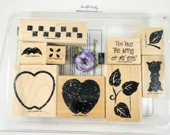 Vintage Retired Stampin Up Wood Mounted Rubber Stamp Set Definitely Decorative Country Apple New in Package apple of my eye leaves vine core
