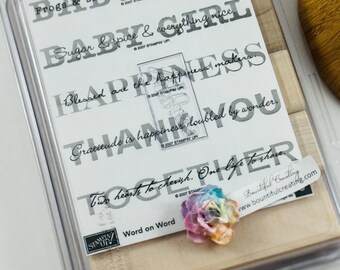5 Vintage Retired Stampin Up Wood Mounted Rubber Stamp Set, Word on Word. New in Package