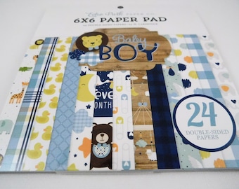 Echo Park Paper Co 6 x 6 Paper Pad Baby Boy 24 double sided heavy 65 pound cardstock scrapbooking card supplies scrapbooking cardmaking