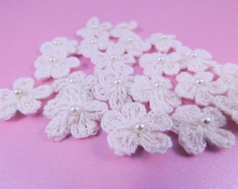 Crochet Flowers Pearl White Set Scrapbooking supply Floral Flowers craft supplies scrapbook supplies wedding crocheted flowers junk journals