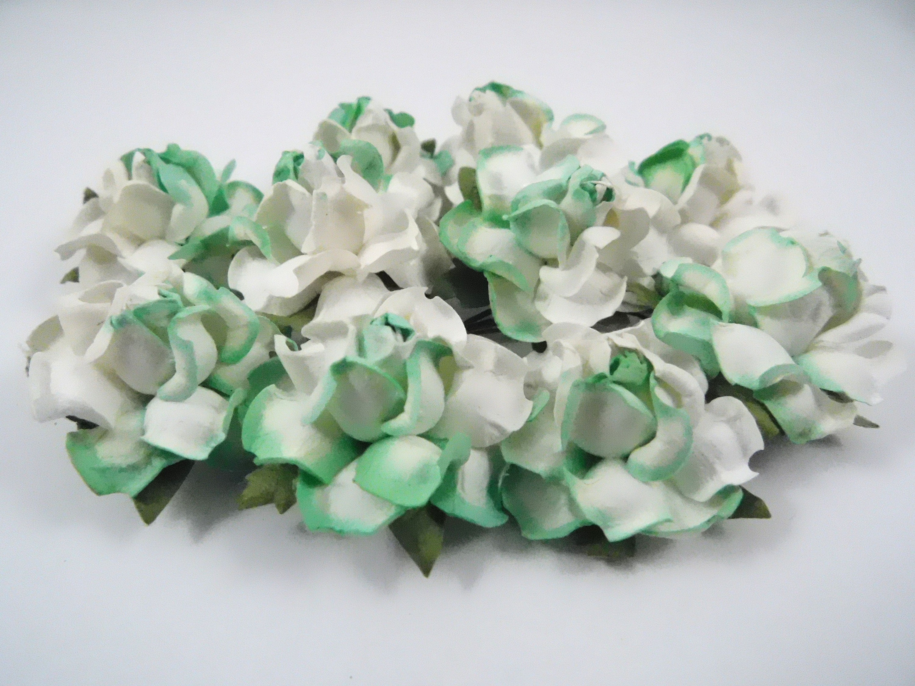Scrapbooking Paper Flowers With Stems 1 3/8 Fancy Roses Light Green White  Craft Supplies Scrapbook Supplies Bouquet Roses Cardmaking 