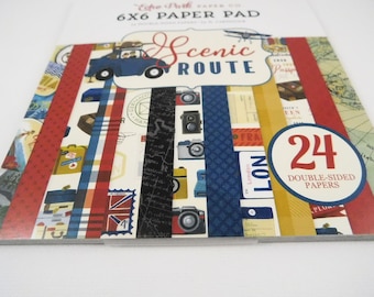 Echo Park Paper Co 6 x 6 Paper Pad Scenic Route 24 double sided heavy 65 pound cardstock scrapbooking Travel card supplies scrapbooking