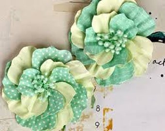Ascot Park Snowcone Prima Paper Flower Embellishments craft flowers 566272 Prima flowers green cream mulberry paper flowers