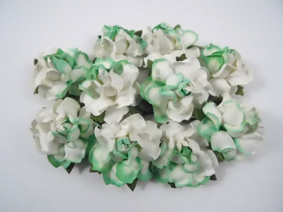 Scrapbooking Paper Flowers With Stems 1 3/8 Fancy Roses Light Green White  Craft Supplies Scrapbook Supplies Bouquet Roses Cardmaking 