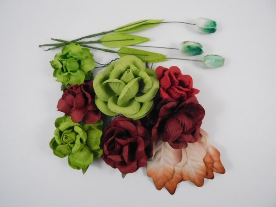 Scrapbooking Paper Flowers Stems Red Brown Green Assortment Lot 143 Craft  Supplies Scrapbook Supplies Roses Cardmaking Card Scrapbooking 