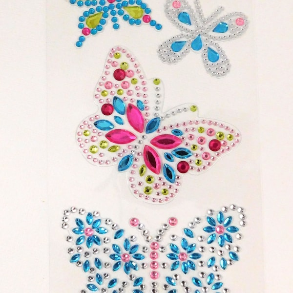 Rhinestone Butterfly Stickers Scrapbooking Embellishment rhinestone gems self adhesive flowers floral aqua blue teal pink yellow clear