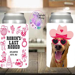 Disco cowgirl bachelorette party, last rodeo, saddle up, birthday decor, pink cowgirl, cowgirl hat, party favors, can covers, can cooler,