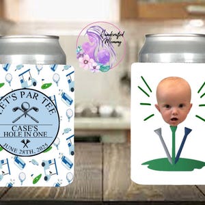 First birthday golf birthday, let’s par tee, boys first birthday party, hole in ONE, party favors, can covers, golf trip, funny party decor