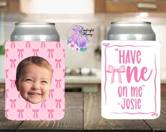 Coquette, pink bow first birthday, fancy one, tea party, isn't she ONEderful, girls just want to be one, party favors, can cover, can cooler