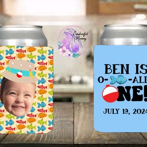 First birthday, oFISHally one, fishing birthday, fish, fisherman, birthday decor, first birthday, party favors, can covers, can cooler