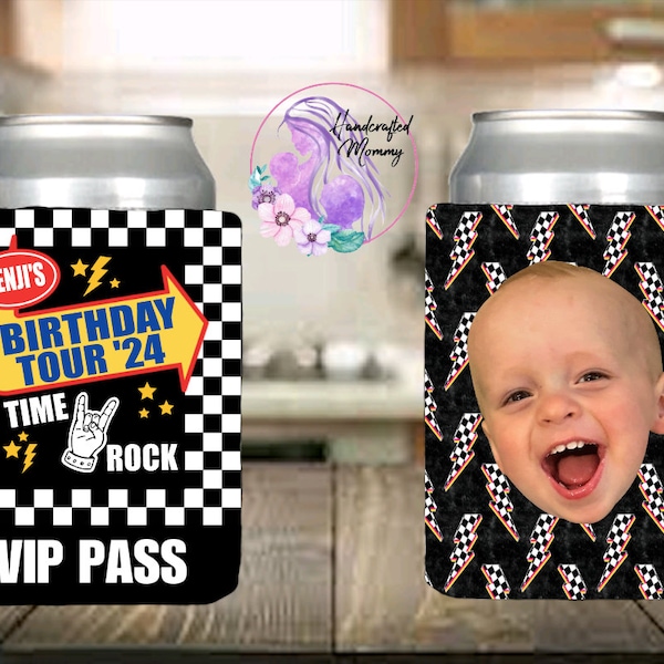 Birthday tour, music tour, second birthday, time TWO rock, party favors, VIP tour pass, happy dude, birthday boy, can covers, can cooler