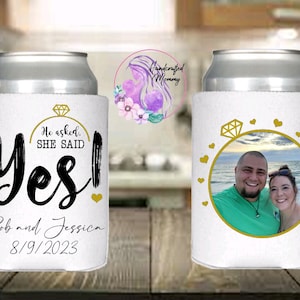 Engagement party, wedding shower, bachelorette, bachelor, he asked she said yes, engaged, party favors, can covers, surprise engagement
