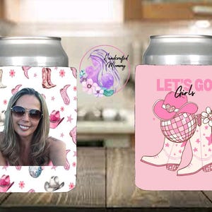 Disco cowgirl bachelorette party, last rodeo, saddle up, birthday decor, pink cowgirl, cowgirl hat, party favors, can covers, can cooler,