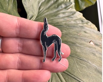 Greta black and silver enamel pin | Greyhound | Whippet | Italian Greyhound | Enamel Pin | Brooch | Black greyhound