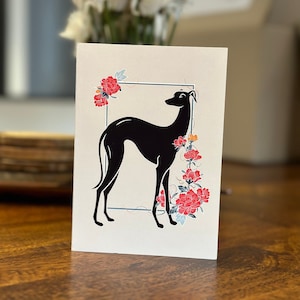 Carte de voeux vierge avec enveloppe, lévrier italien lévrier whippet, carte A6 noire, anniversaire d'anniversaire merci