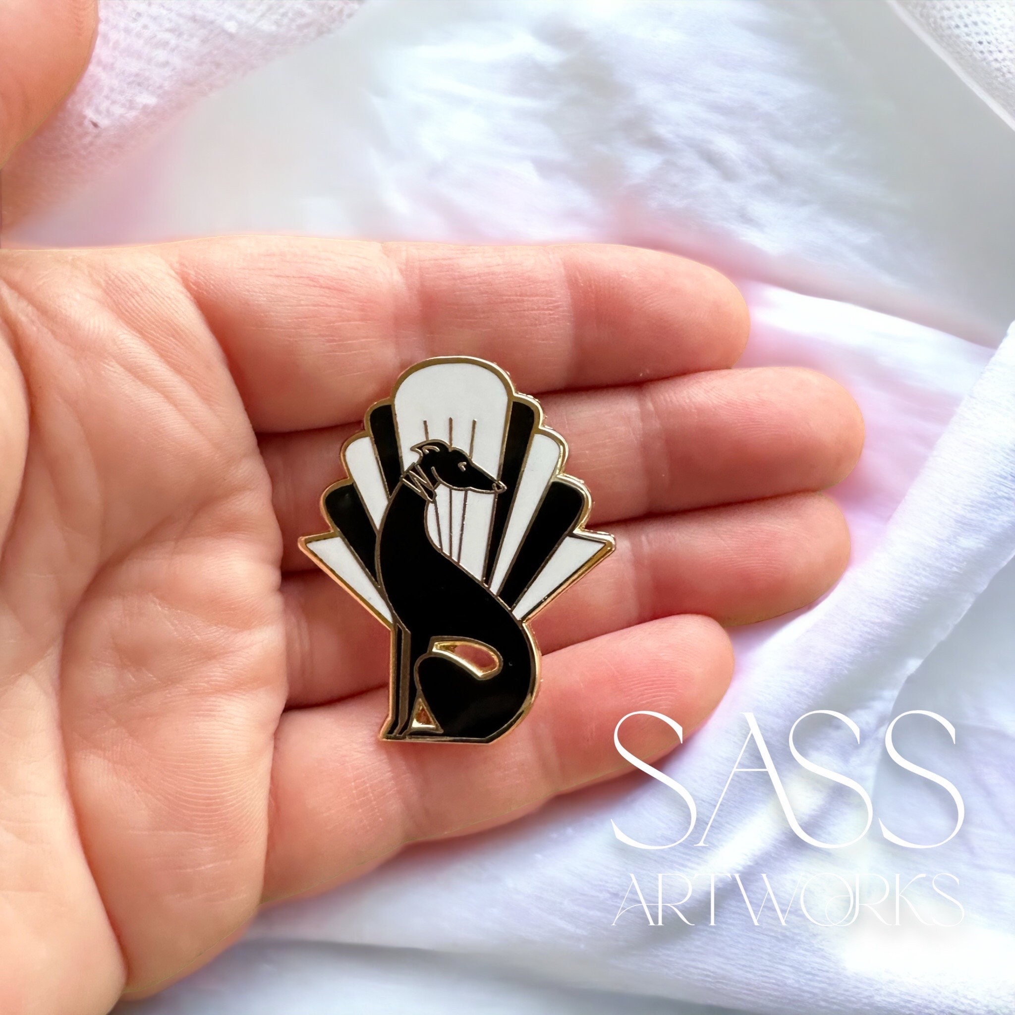 Deco Hound enamel pin | Greyhound | Whippet | Italian Greyhound | Enamel Pin | Brooch | Black greyhound