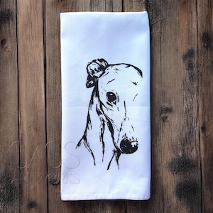 Phantom handbedrucktes Leinen-Baumwoll-Geschirrtuch, Windhund, Whippet, italienisches Windspiel