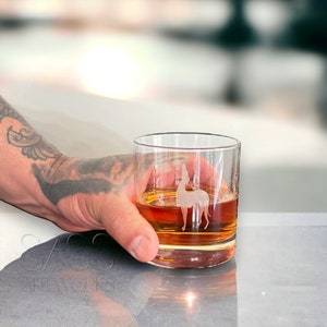 Etched Whiskey Glass - Greta Doggo Whippet  Greyhound Design - Gift for Dog Lover - Scotch Whisky Tumbler - Birthday, Anniversary