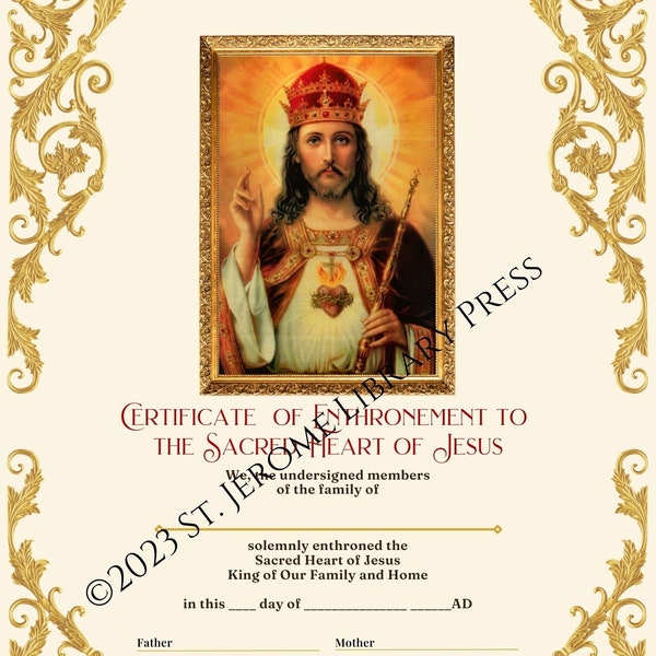 Sacred Heart of Jesus Enthronement Certificate 8.5" x 11"