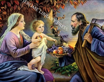 Ernte der Heiligen Familie Kunstdruck von italienischem Künstler Giovani Untersberger 22 x 29 cm