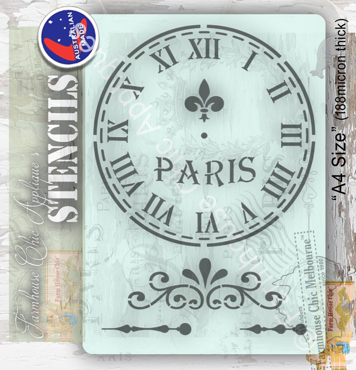 Clock Stencil Mylar Furniture Stencil, French Vintage Stencil, Artist