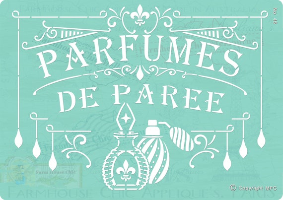 Parfumes de Paree Stencil, Parfumerie Paris Stencil, Perfume Stencil, Vintage French Stencil, Pochoir Français vintage. No 45