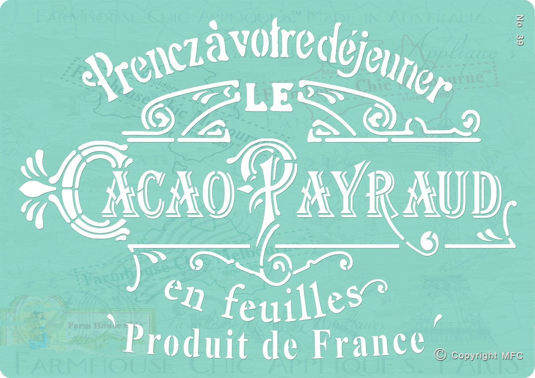French Vintage Stencil, Mylar Stencil, Cacao Payraud Stencil, Pillow