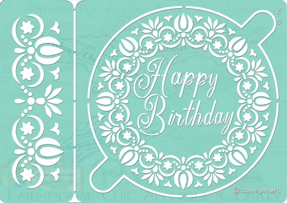 Happy Birthday Cake Stencil, Cake Stencil, Reusable 7 - 3/4 Inch or 19.5 cm Diameter Stencil Stencil de gâteau de joyeux anniversaire No 20