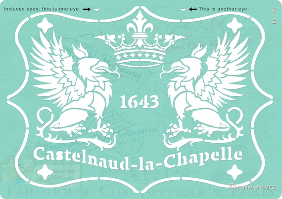 Stencil Dragon, French Castle, Chateau, French Vintage Stencil, Coat of Arms Stencil, Griffins, Castelnaud la Chapelle Pochoirs de meubles