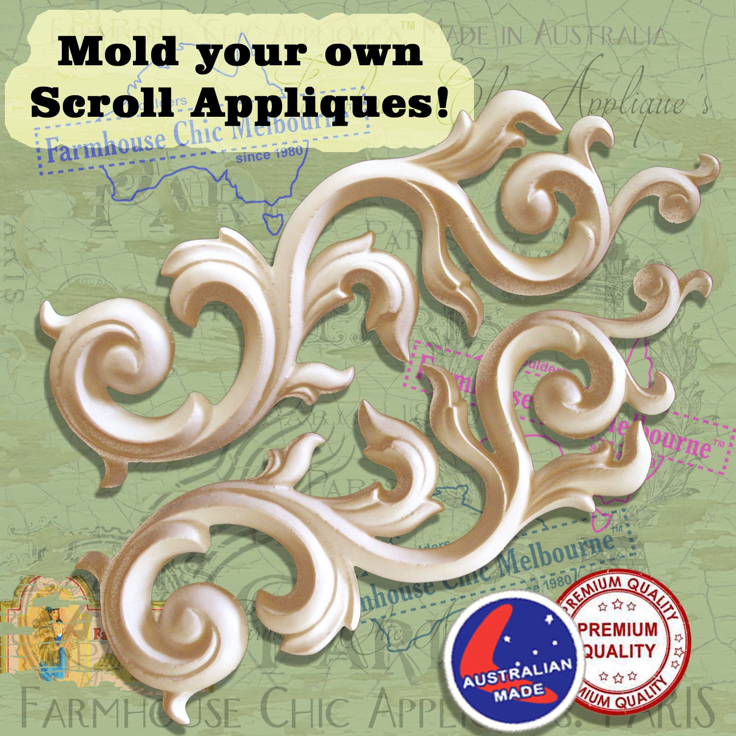 Silicone Mold for Furniture Appliques For Resin, Paper PMC Clay