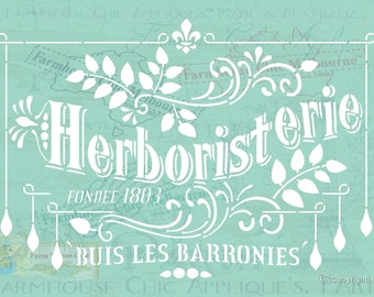 Plantilla de Mylar para muebles, plantilla de Herboristerie de París, plantilla vintage francesa, plantilla de artista, plantilla de pared, #ParisStencil Stock n.° 11